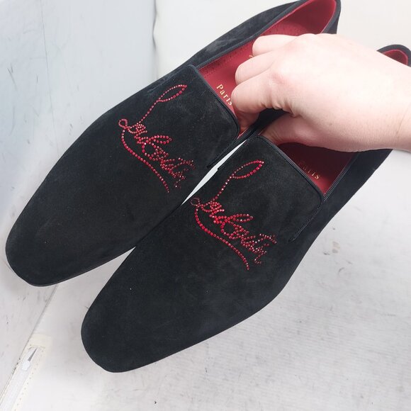 CHRISTIAN LOUBOUTIN Black Dandelion Strass Suede Logo Loafer - Picture 9 of 11